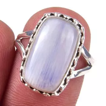 Natural Rainbow Moon Stone Gemstone Handmade 925 Sterling Silver Ring S.7 w4f69