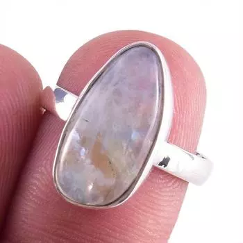 Natural Rainbow Moon Stone Gemstone Handmade 925 Sterling Silver Ring S.7 L8u52