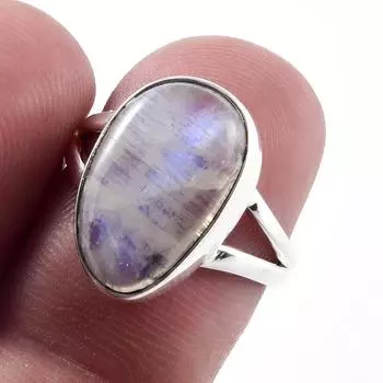 Natural Rainbow Moon Stone Gemstone Handmade 925 Sterling Silver Ring S.6 D6S98