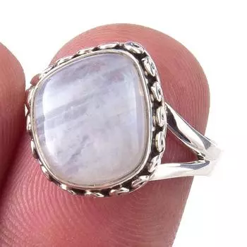 Natural Rainbow Moon Stone Gemstone Handmade 925 Sterling Silver Ring S.7 f3H18