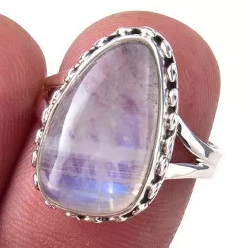 Natural Rainbow Moon Stone Gemstone Handmade 925 Sterling Silver Ring S.7 b6v70