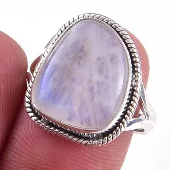 Natural Rainbow Moon Stone Gemstone Handmade 925 Sterling Silver Ring S.7 V8t90