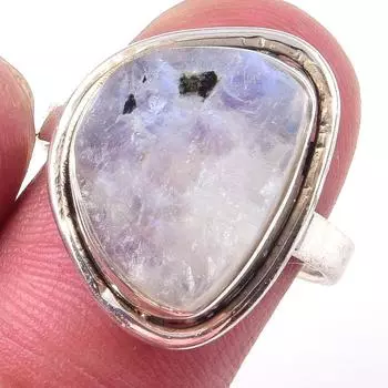 Natural Rainbow Moon Stone Gemstone Handmade 925 Sterling Silver Ring S.8 B5Y33