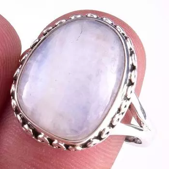 Natural Rainbow Moon Stone Gemstone Handmade 925 Sterling Silver Ring S.10 R6k54