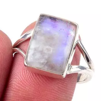 Natural Rainbow Moon Stone Gemstone Handmade 925 Sterling Silver Ring S.9 v6e20