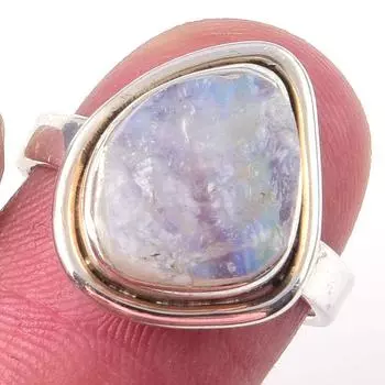Natural Rainbow Moon Stone Gemstone Handmade 925 Sterling Silver Ring S.6 P6Y03