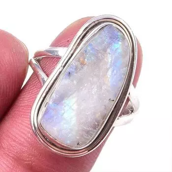 Natural Rainbow Moon Stone Gemstone Handmade 925 Sterling Silver Ring S.7 t3c37