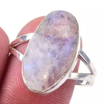 Natural Rainbow Moon Stone Gemstone Handmade 925 Sterling Silver Ring S.10 m3K69