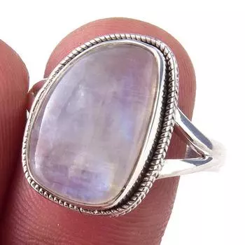 Natural Rainbow Moon Stone Gemstone Handmade 925 Sterling Silver Ring S.9 G6j29