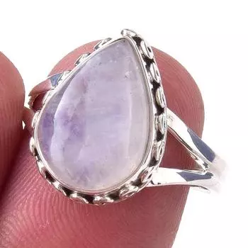 Natural Rainbow Moon Stone Gemstone Handmade 925 Sterling Silver Ring S.8 n9I01