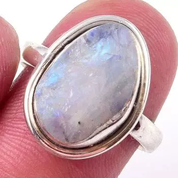 Natural Rainbow Moon Stone Gemstone Handmade 925 Sterling Silver Ring S.7 A7J80