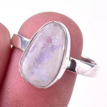 Natural Rainbow Moon Stone Gemstone Handmade 925 Sterling Silver Ring S.10 e3h63