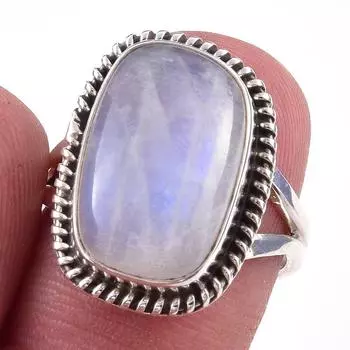Natural Rainbow Moon Stone Gemstone Handmade 925 Sterling Silver Ring S.7 m6p23