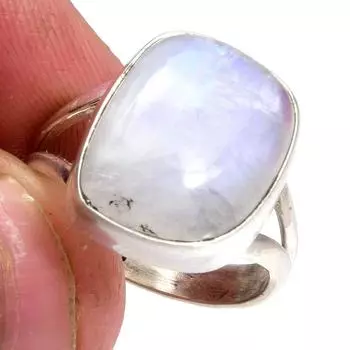 Natural Rainbow Moon Stone Gemstone Handmade 925 Sterling Silver Ring S.6 m2L42