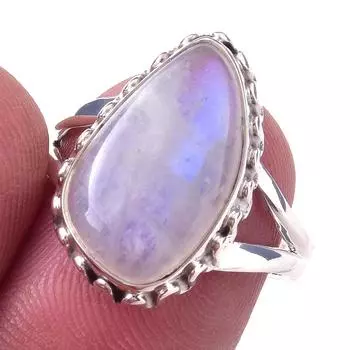Natural Rainbow Moon Stone Gemstone Handmade 925 Sterling Silver Ring S.7 A6L91