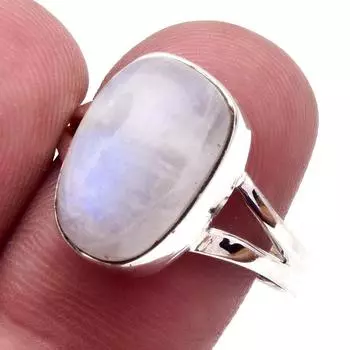 Natural Rainbow Moon Stone Gemstone Handmade 925 Sterling Silver Ring S.9 K8L56