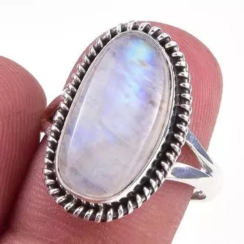 Natural Rainbow Moon Stone Gemstone Handmade 925 Sterling Silver Ring S.7.5 f0v40