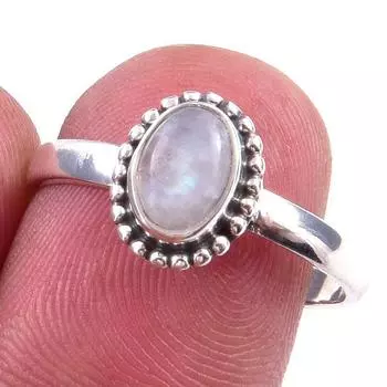 Natural Rainbow Moon Stone Gemstone Handmade 925 Sterling Silver Ring S.8 e4K05