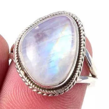 Natural Rainbow Moon Stone Gemstone Handmade 925 Sterling Silver Ring S.6 c1N89