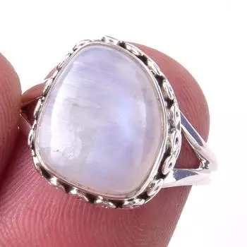 Natural Rainbow Moon Stone Gemstone Handmade 925 Sterling Silver Ring S.6 N6i98