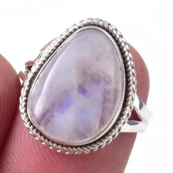 Natural Rainbow Moon Stone Gemstone Handmade 925 Sterling Silver Ring S.6 M3o43