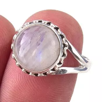 Natural Rainbow Moon Stone Gemstone Handmade 925 Sterling Silver Ring S.8 H0A57