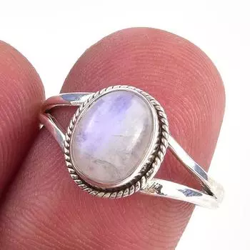 Natural Rainbow Moon Stone Gemstone Handmade 925 Sterling Silver Ring S.7 q1D64