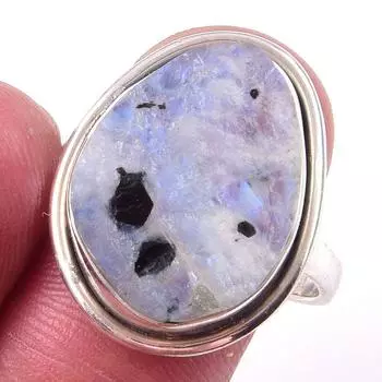Natural Rainbow Moon Stone Gemstone Handmade 925 Sterling Silver Ring S.9 v9Q49