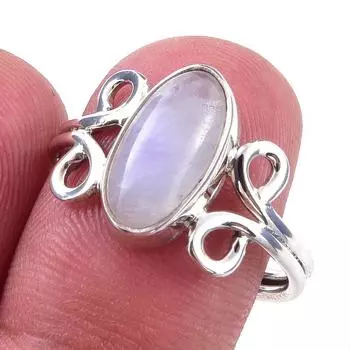 Natural Rainbow Moon Stone Gemstone Handmade 925 Sterling Silver Ring S.9 V5R92