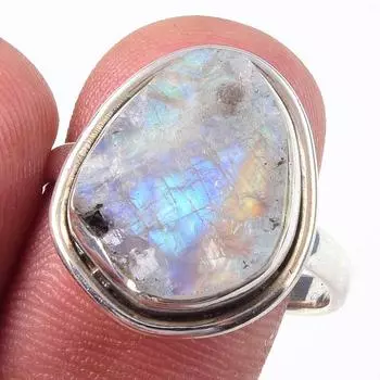Natural Rainbow Moon Stone Gemstone Handmade 925 Sterling Silver Ring S.9 W6d50