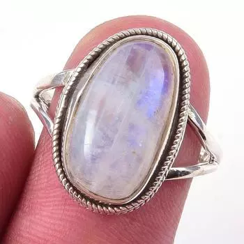 Natural Rainbow Moon Stone Gemstone Handmade 925 Sterling Silver Ring S.8 h4r09