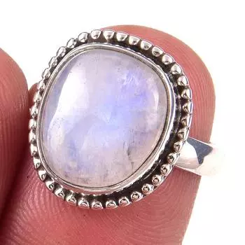 Natural Rainbow Moon Stone Gemstone Handmade 925 Sterling Silver Ring S.7 E1q83