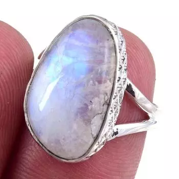Natural Rainbow Moon Stone Gemstone Handmade 925 Sterling Silver Ring S.6 F3e79