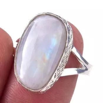 Natural Rainbow Moon Stone Gemstone Handmade 925 Sterling Silver Ring S.8 W7u78