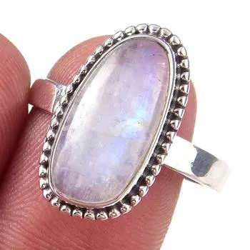 Natural Rainbow Moon Stone Gemstone Handmade 925 Sterling Silver Ring S.10 D7Z56