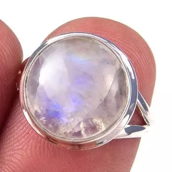 Натуральный Радужный Лунный Камень Драгоценный Камень Ручной Работы Кольцо из Стерлингового Серебра 925 пробы Р.6 M5U17