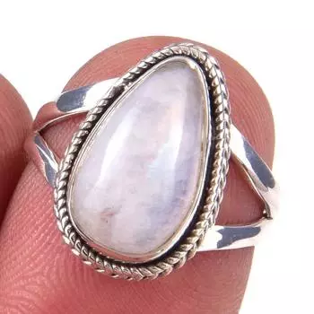 Natural Rainbow Moon Stone Gemstone Handmade 925 Sterling Silver Ring S.6 a5z95