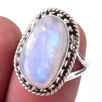 Natural Rainbow Moon Stone Gemstone Handmade 925 Sterling Silver Ring S.6 s0B35