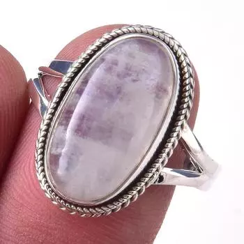 Natural Rainbow Moon Stone Gemstone Handmade 925 Sterling Silver Ring S.10 j0E61