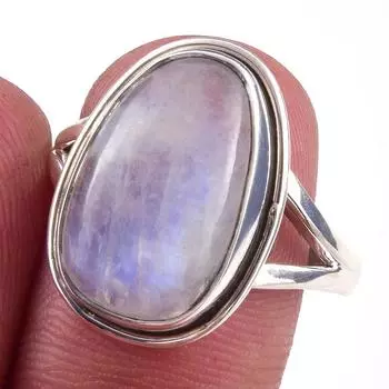 Natural Rainbow Moon Stone Gemstone Handmade 925 Sterling Silver Ring S.9 k4Y37