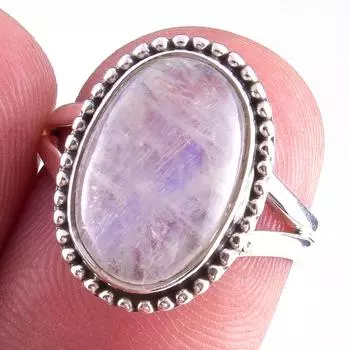 Natural Rainbow Moon Stone Gemstone Handmade 925 Sterling Silver Ring S.6 e5j74
