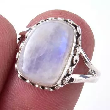 Natural Rainbow Moon Stone Gemstone Handmade 925 Sterling Silver Ring S.8 H6N12