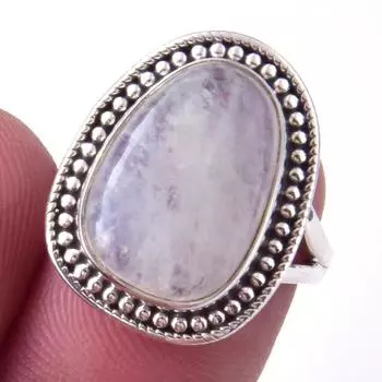 Natural Rainbow Moon Stone Gemstone Handmade 925 Sterling Silver Ring S.6 k5W27