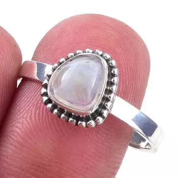 Natural Rainbow Moon Stone Gemstone Handmade 925 Sterling Silver Ring S.10 z2u37