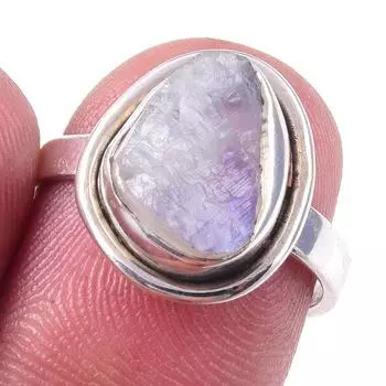 Natural Rainbow Moon Stone Gemstone Handmade 925 Sterling Silver Ring S.5.5 R3u65
