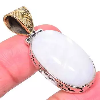 Natural Rainbow Moonstone 925 Solid Sterling Silver Tow Tone Pendant 1.73 v2j57