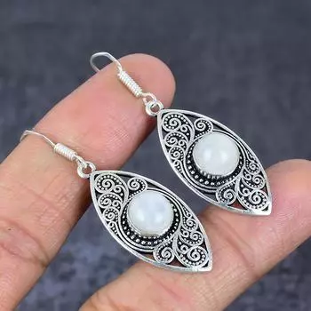 Серьги из стерлингового серебра 925 пробы с натуральным радужным лунным камнем 1,97 дюйма k2q07