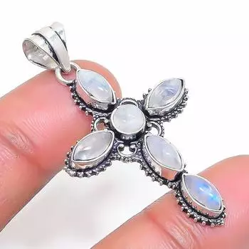 Natural Rainbow Moonstone 925 Sterling Silver Jewelry Pendant 1.85 c7J16