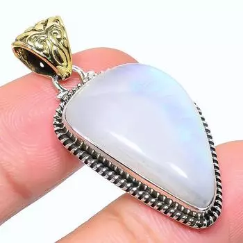Natural Rainbow Moonstone 925 Sterling Silver Jewelry TwoTone Pendant 1.73 R2U66