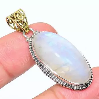 Natural Rainbow Moonstone 925 Sterling Silver Jewelry TwoTone Pendant 1.81 H4F15